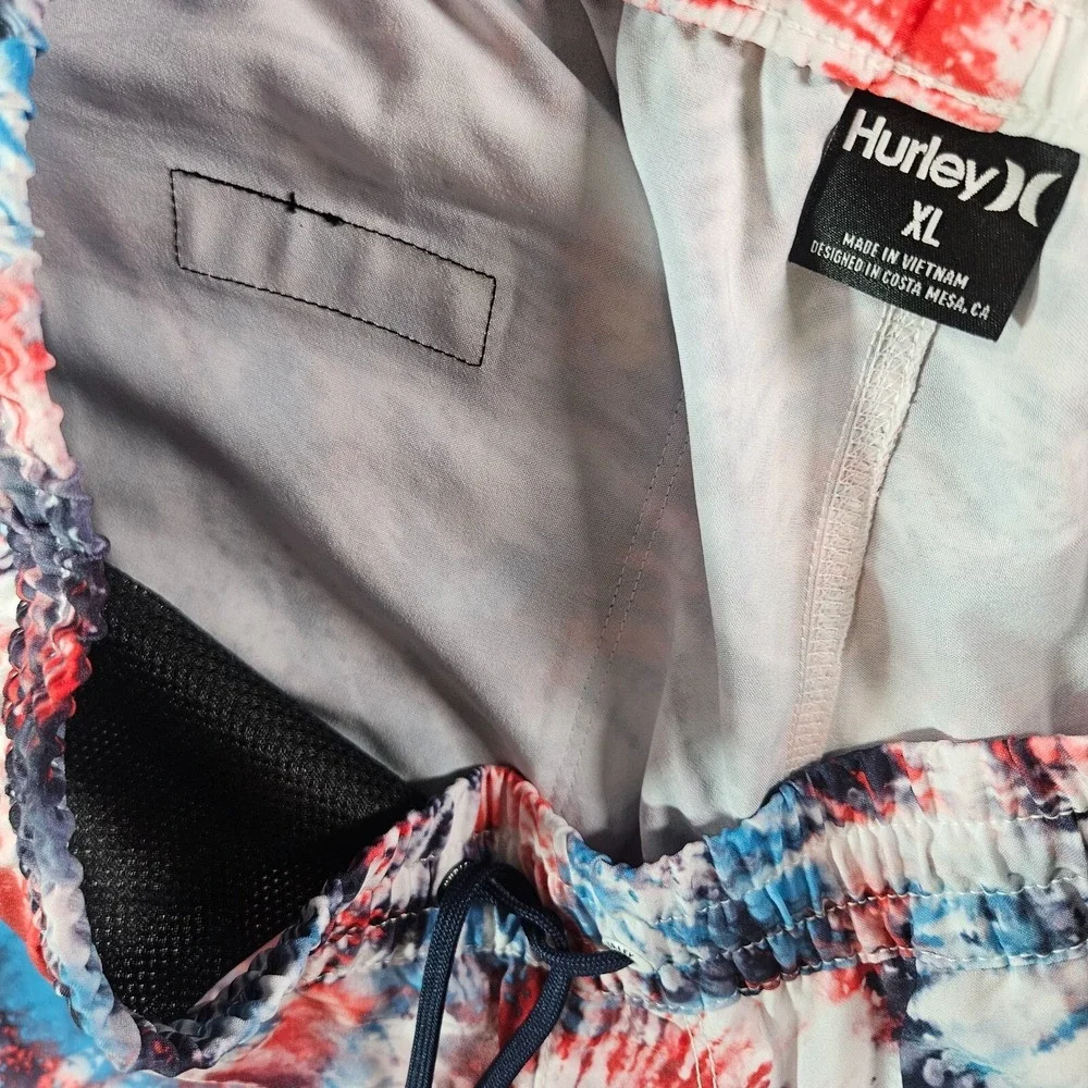 NWT Hurley Board Shorts Swim Trunks Men XL No Liner Tie Dye Print White Blue Red